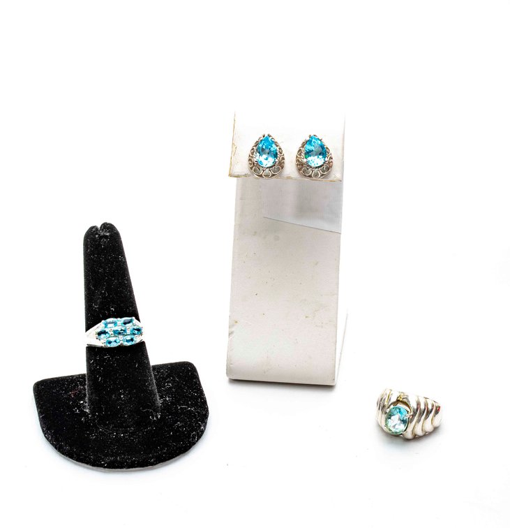 Sterling AE Jewelry Set with Blue Topaz- 14.7 G
