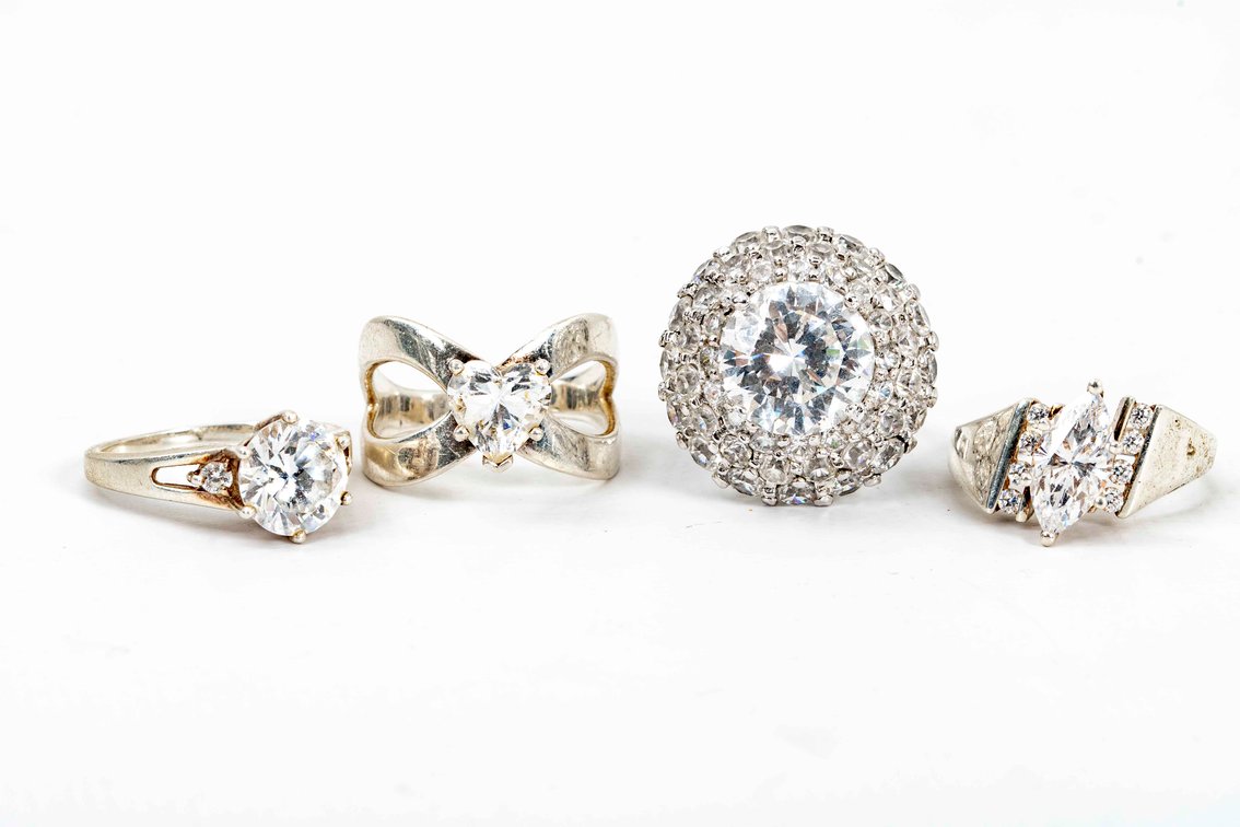 Four Sterling & CZ Rings- 29.7 G