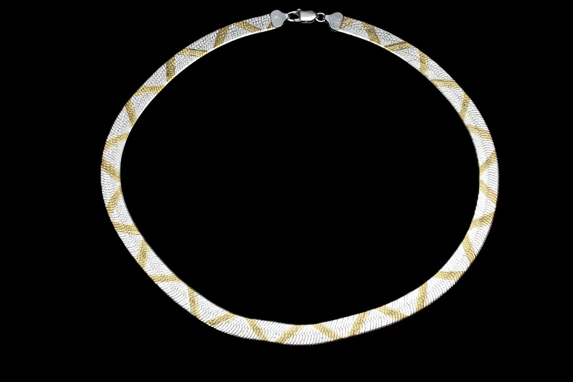 Gold/Silver Tone Sterling Herringbone Chain- 28.9G