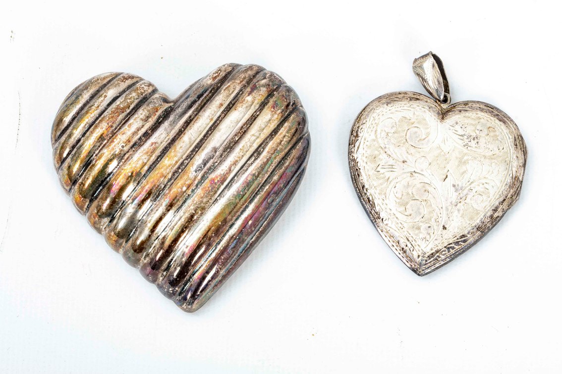 Two Sterling Large Hearts- Pendant & Locket- 66.1G