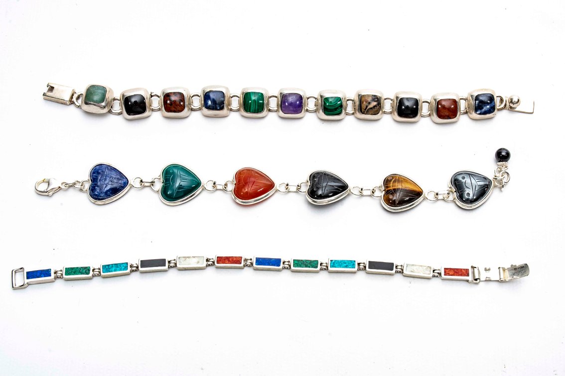 3 Multi-Colored Stone Bracelets- 68.7 G