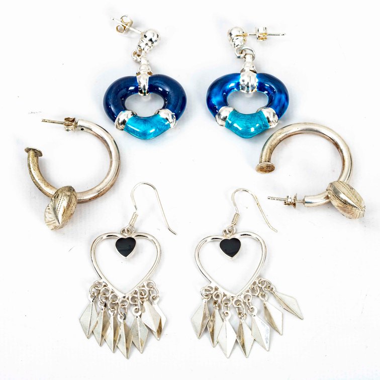 3 Sterling Heart Earring Pairs- 28.9 Grams