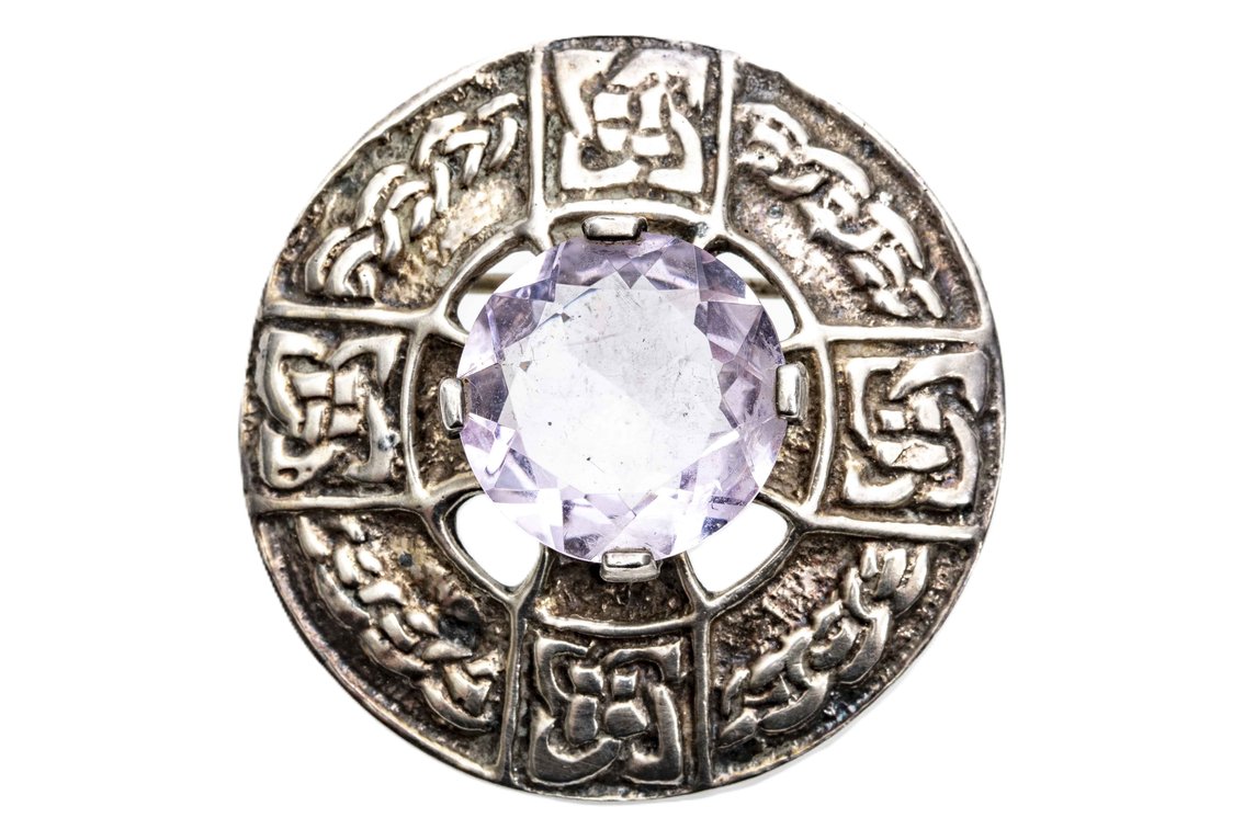 Antique Sterling Silver Brooch w/ Amethyst-15 G