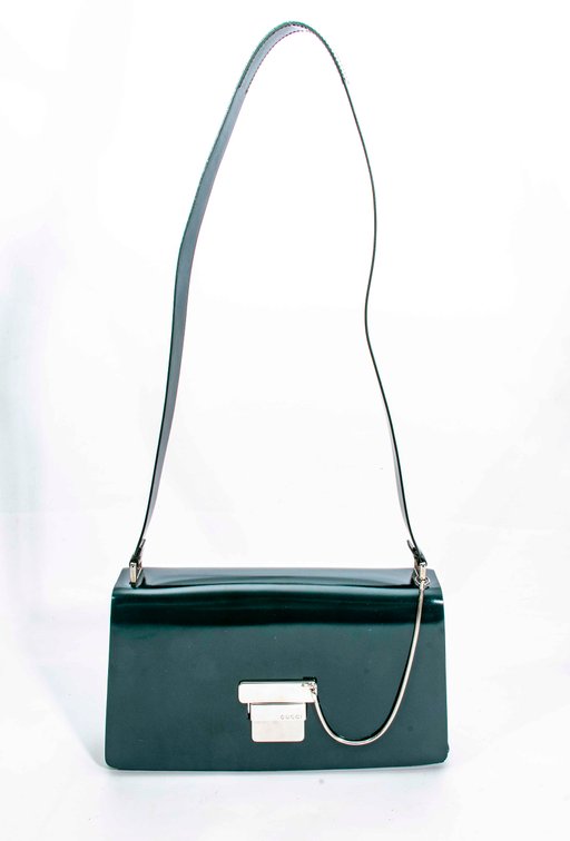 Gucci Green Patent Leather Bag w/Metal Slide Closu