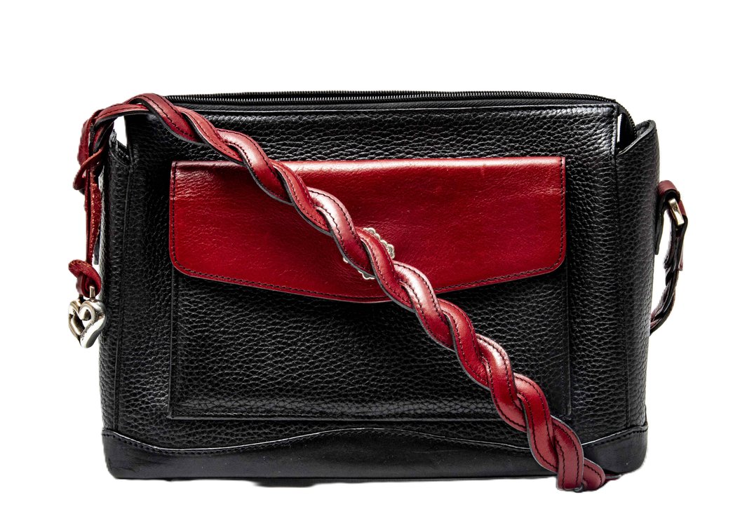 Brighton Two Tone Red & Black Pebbled Leather Bag