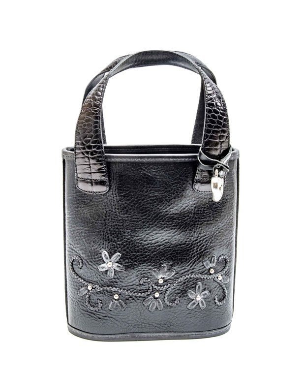 Brighton Violette Black Bucket Bag w/Croc Handles