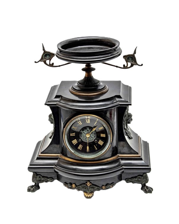 Lemerle Charpentier Black Marble Fireplace Mantle Clock