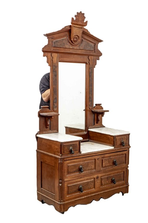 Eastlake Dresser W/ White Marble & Mirror