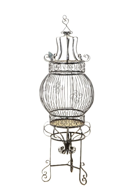 Wrought Iron Victorian Bird Cage w/Cast Iron Butte
