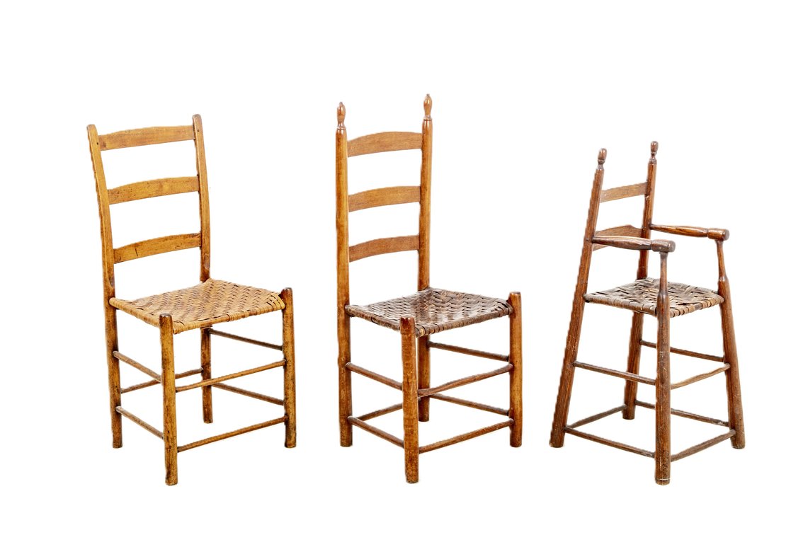 Three Split Oak Seated Chairs