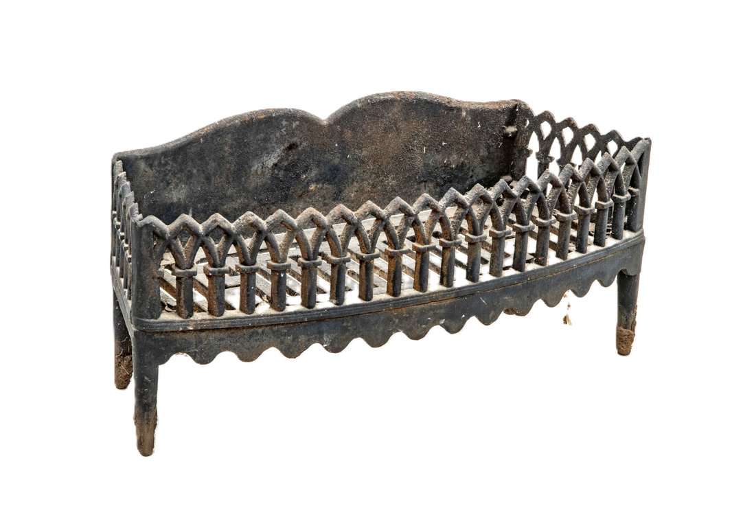 Gothic Cast Iron Fireplace Log Holder w/Ash Grate