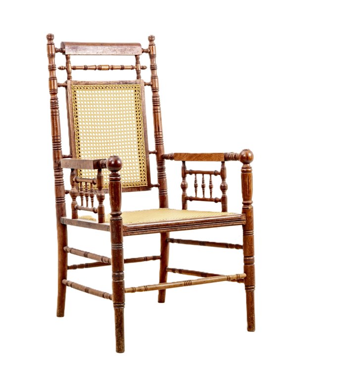 Spindled & Cane Arm Chair w/Carved Dogwoods