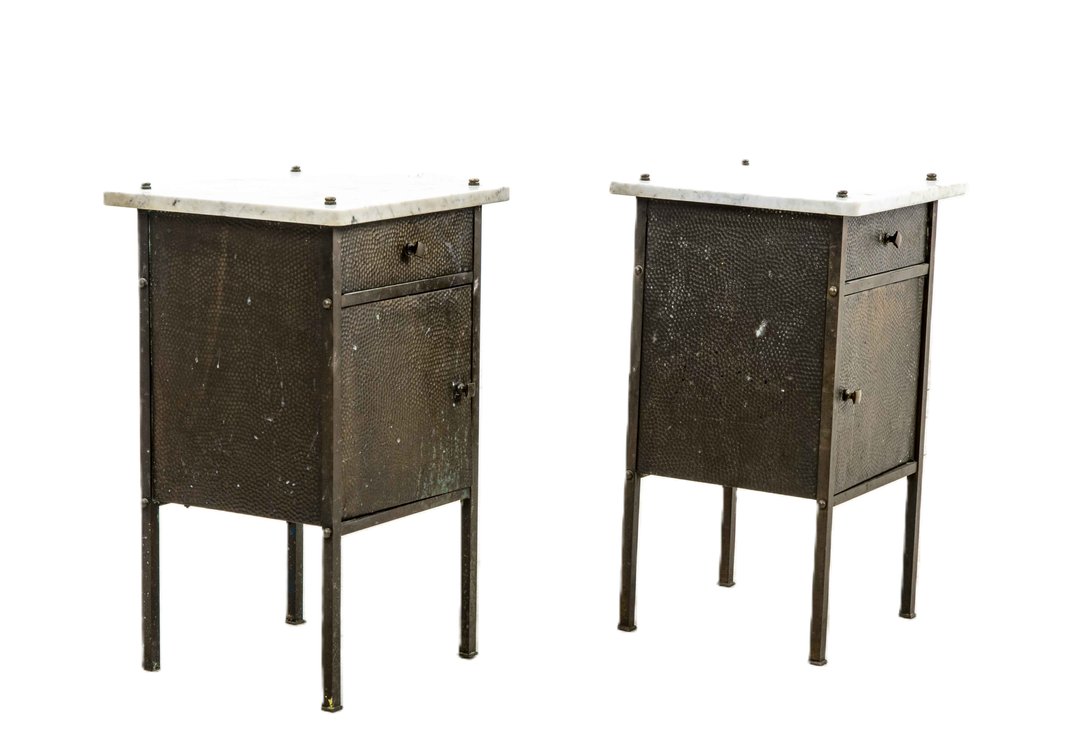 Pair of Unusual Brass Clad End / Bedside Tables