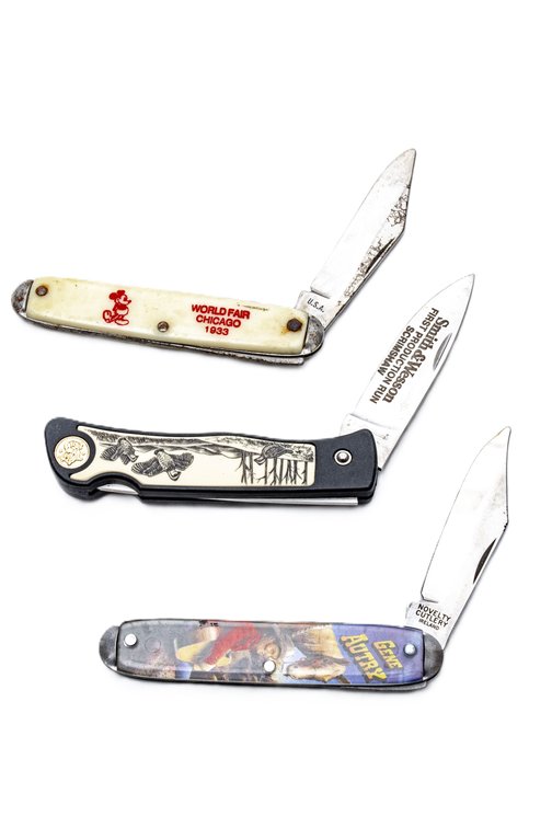 3 Folding Knives- Novelty, Advertisement & More