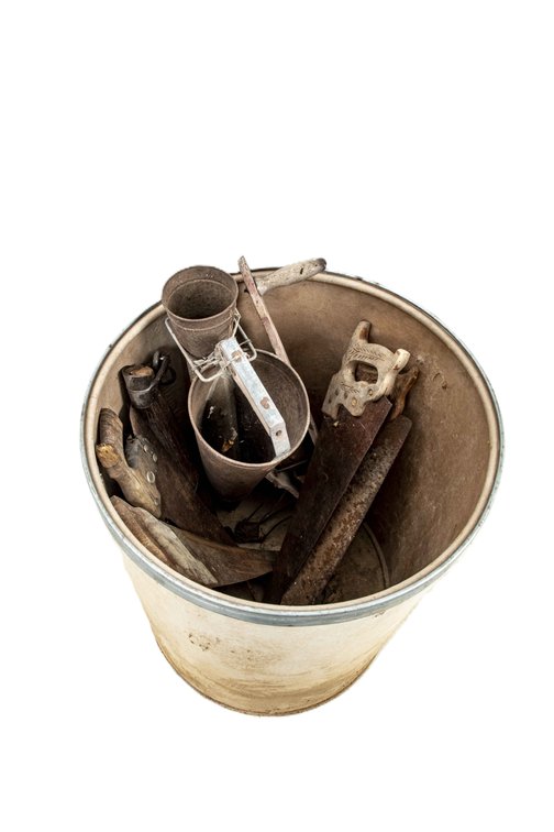 Tub W/ Antique Tools- Planters, Saws & More