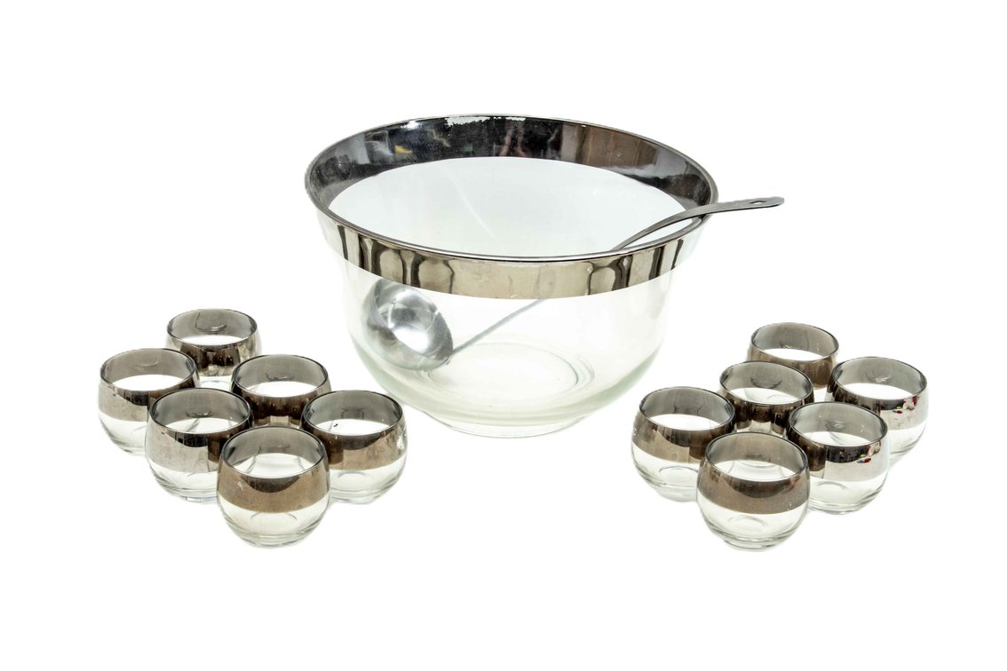 Platinum Rimmed Punch Bowl & Glasses