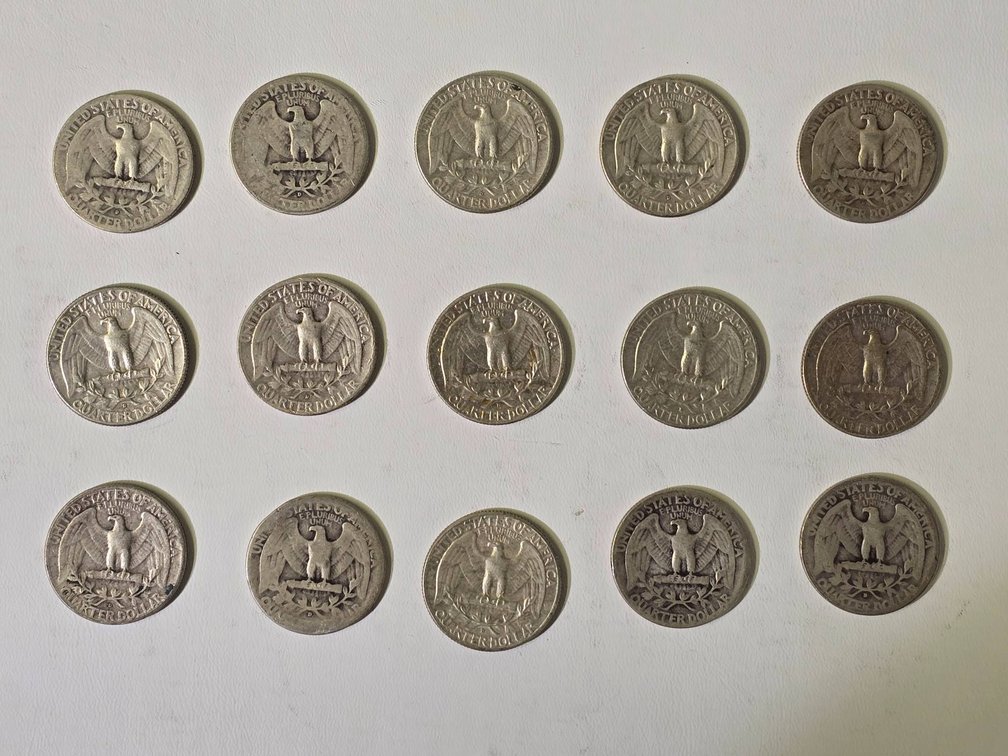 Lot of 15 Washington Silver Quarters
