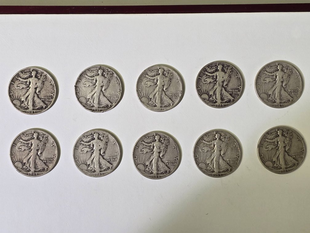 Set of 10 Walking Liberty Half Dollar Silver Coins