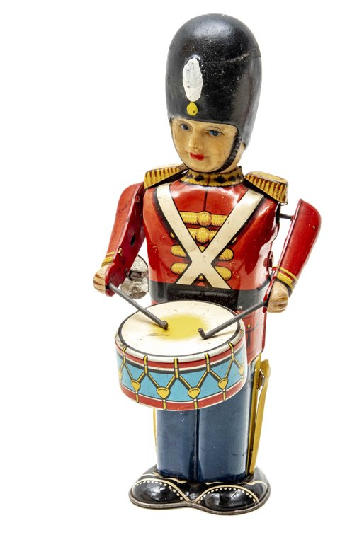 Japan Wind Up Tin Drum Playing Soldier
