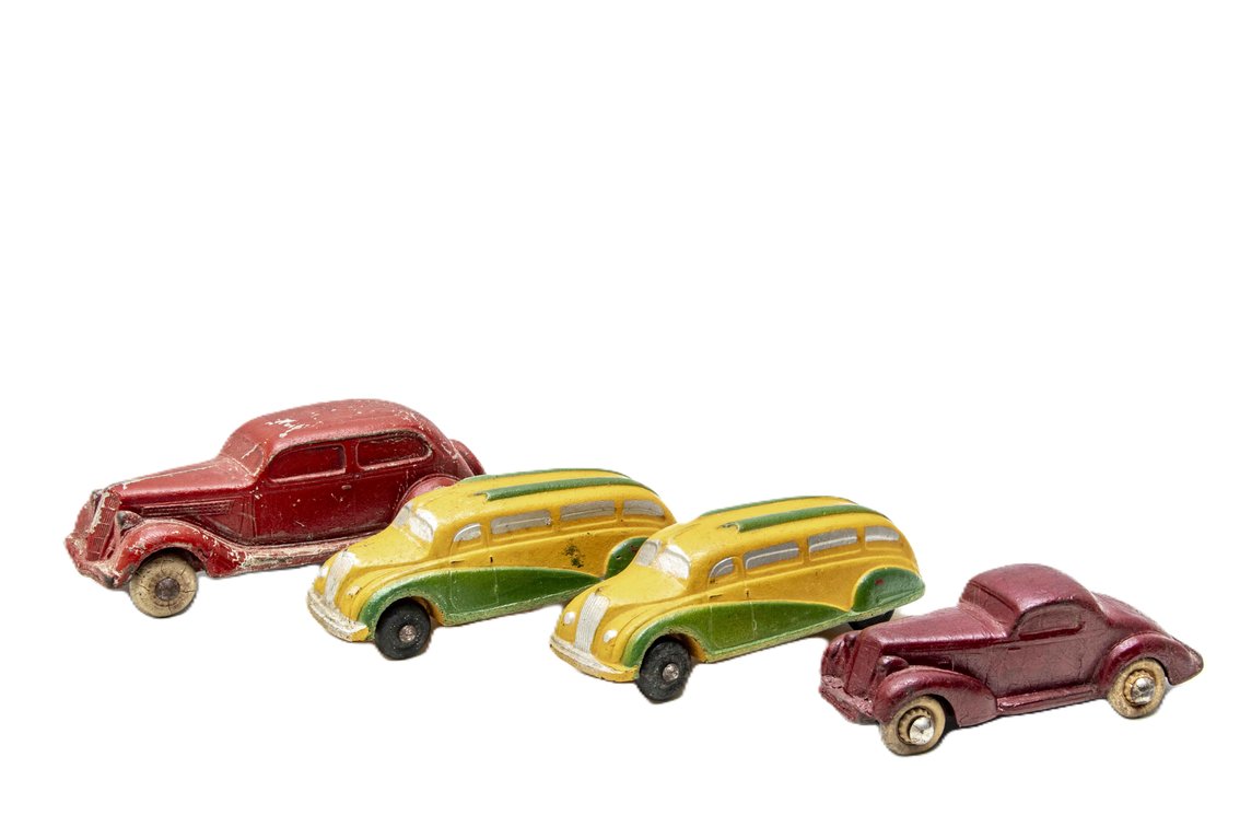 4 Vintage Rubber Cars