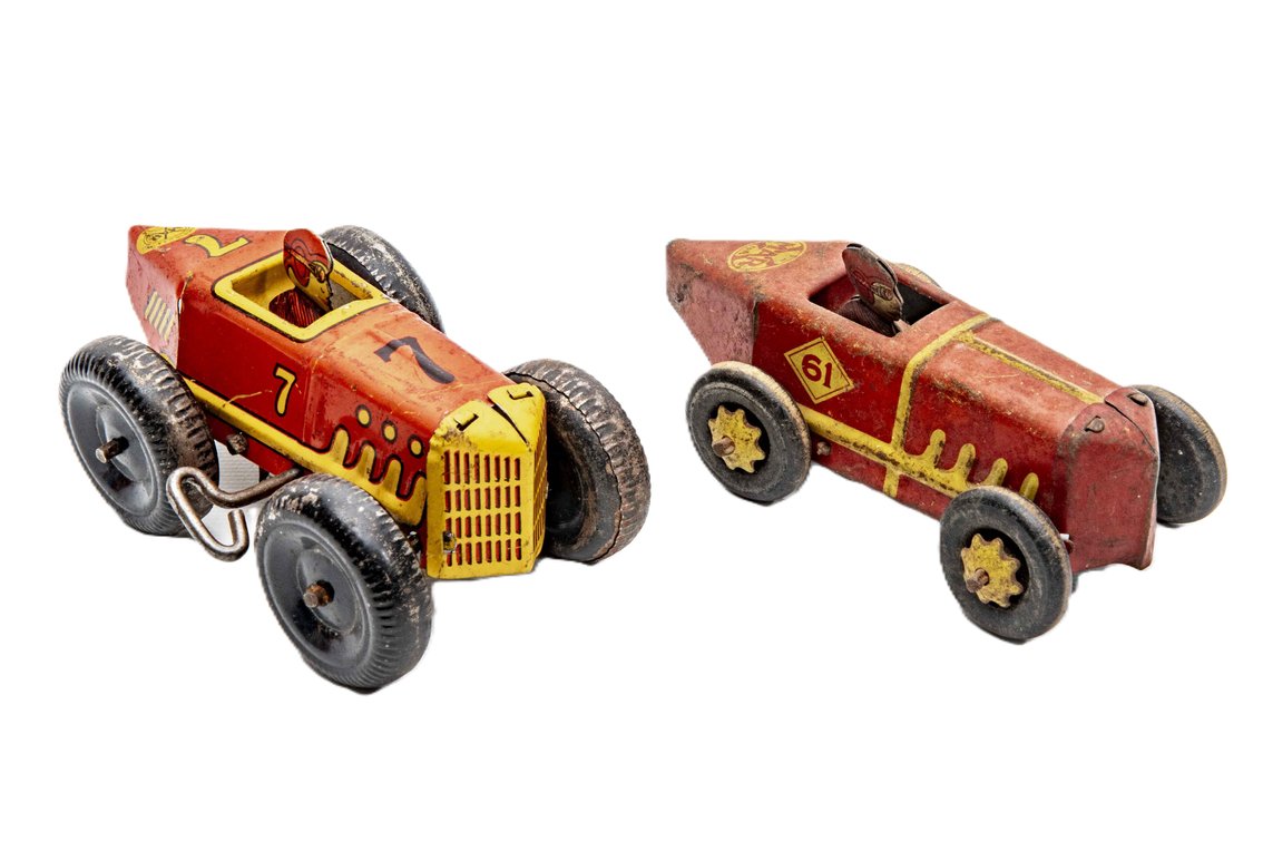 2 Vintage Marx Tin Litho Race Cars