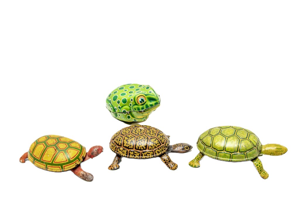 3 Vintage Wind Up Turtles & 1 Wind Up Frog
