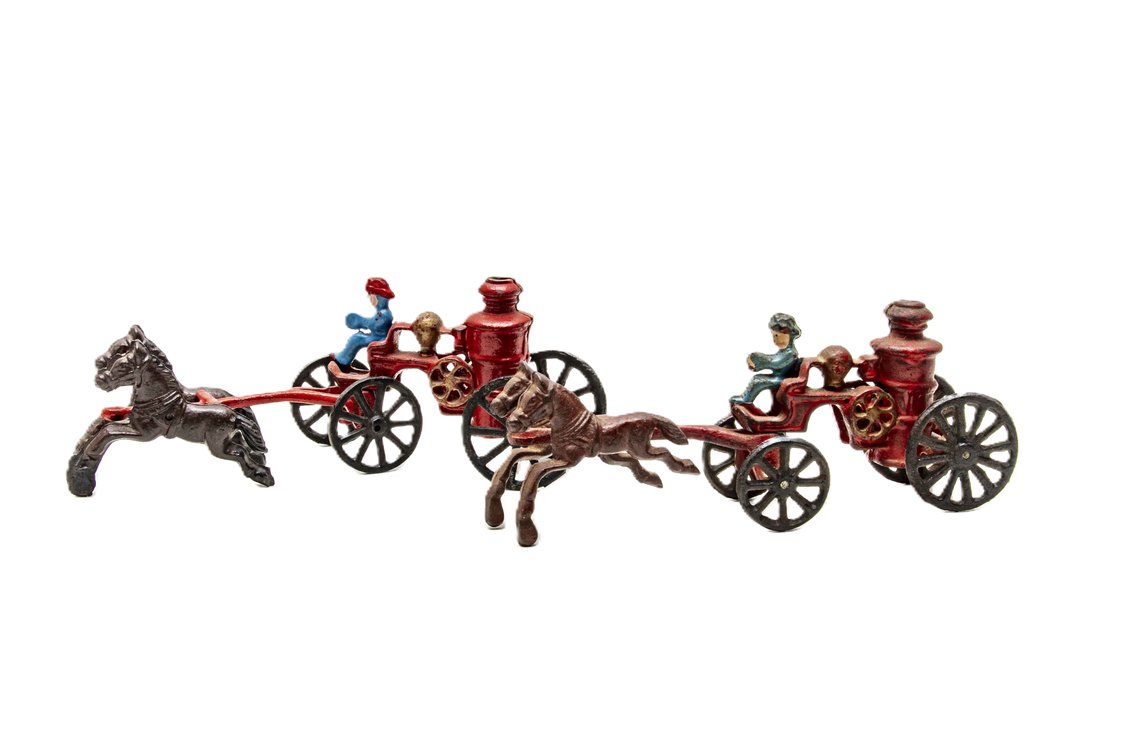 2 Cast Iron Horse Drawn Fire Engines