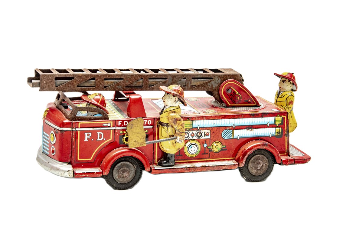 Nomura Tin Fire Dept Ladder Truck w/Flag Man