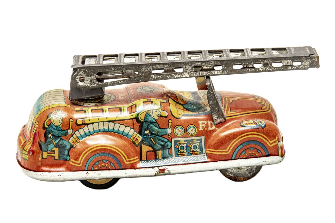 Marusan Japan Tin Litho Fire Engine Ladder Truck