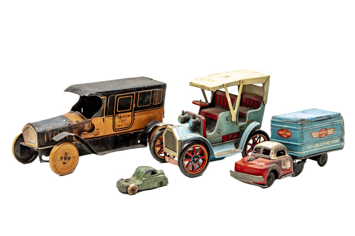 3 Vintage Tin Litho Trucks & Small Metal Truck