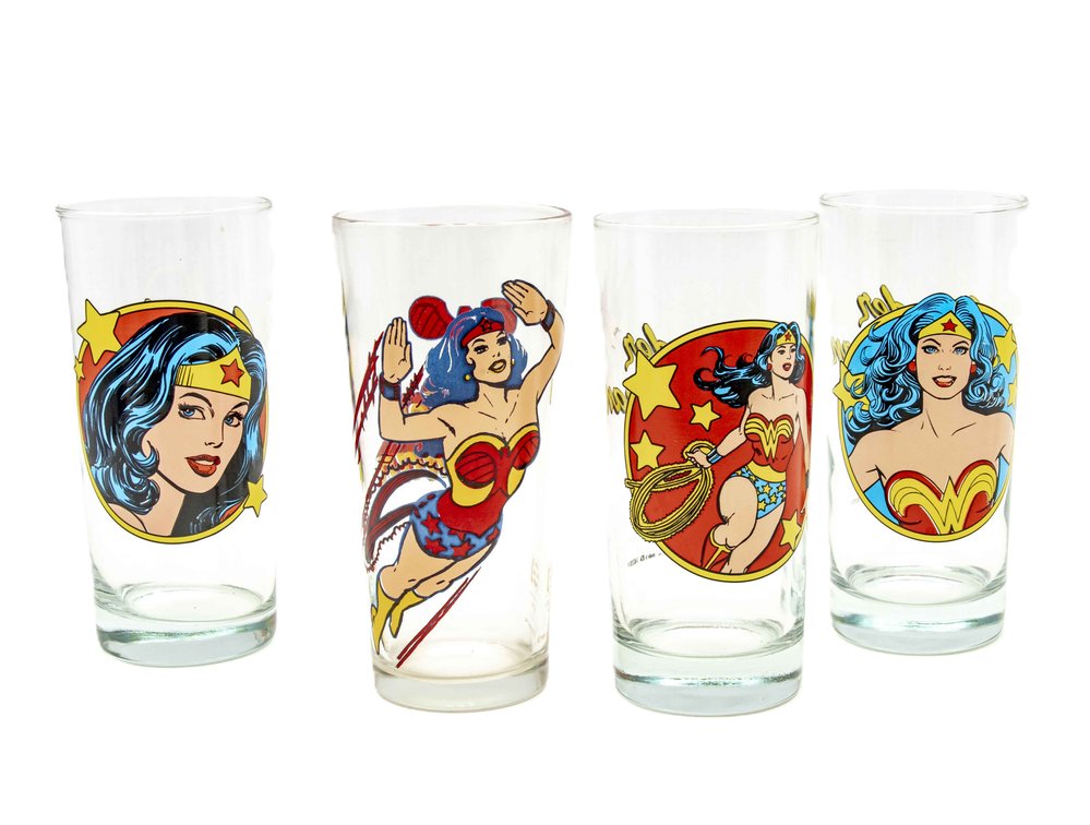 Set of 4 DC Wonder Woman Glass Tumblers