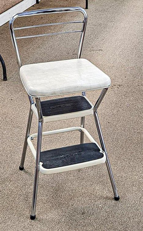 Vintage Cosco Chrome and Vinyl Step Stool Chair