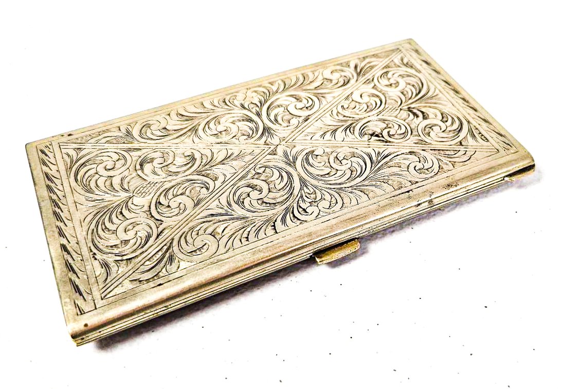 Alpacca Silver Engraved Cigarette or Card Case