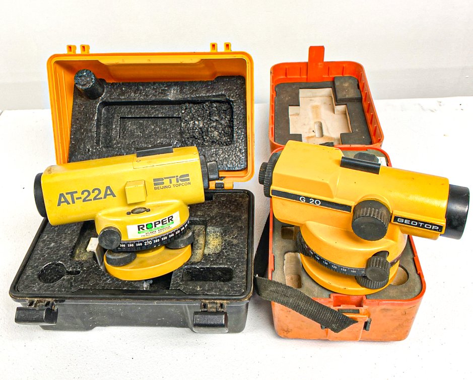 Set of Geotop G20 and Topcon AT-22A Optical Levels with Protective Cases
