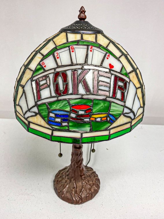 Poker-Themed Stained Glass Table Lamp