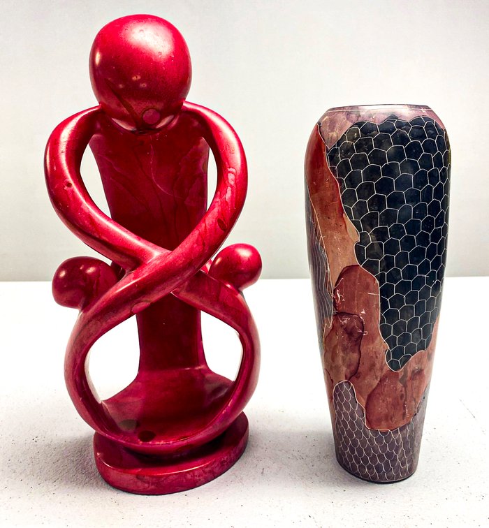 Hand-Carved Soapstone Vase and Statue