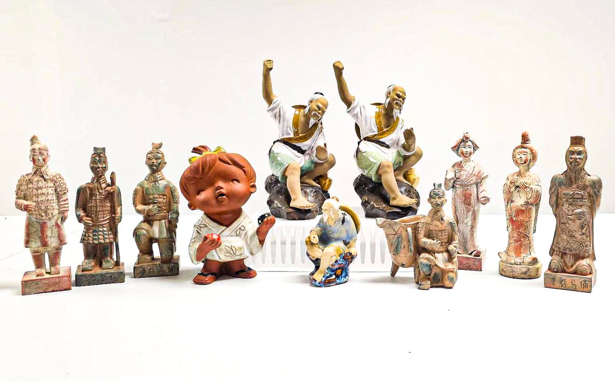 Collection of Asian Figurines Including Mudmen