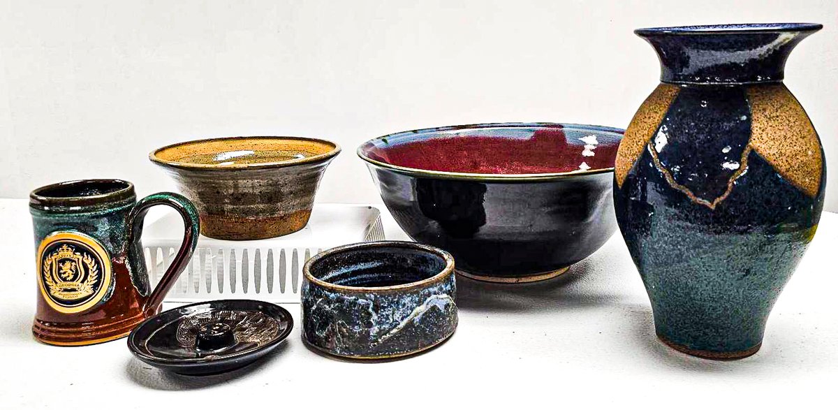 Seven  Pottery Items with Artist Marks