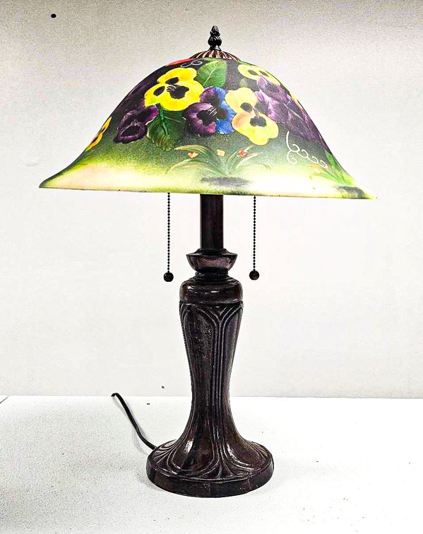 Table Lamp with Floral Painted Glass Shade