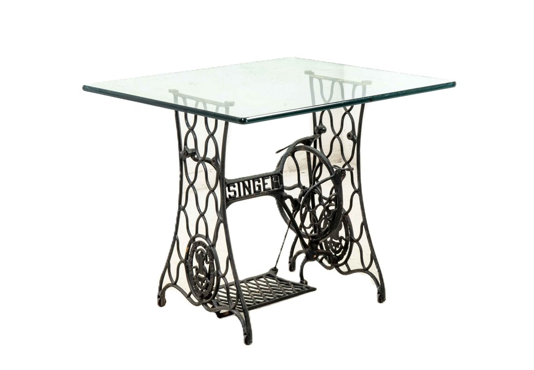 Singer Cast Iron Treadle Base & Glass Table