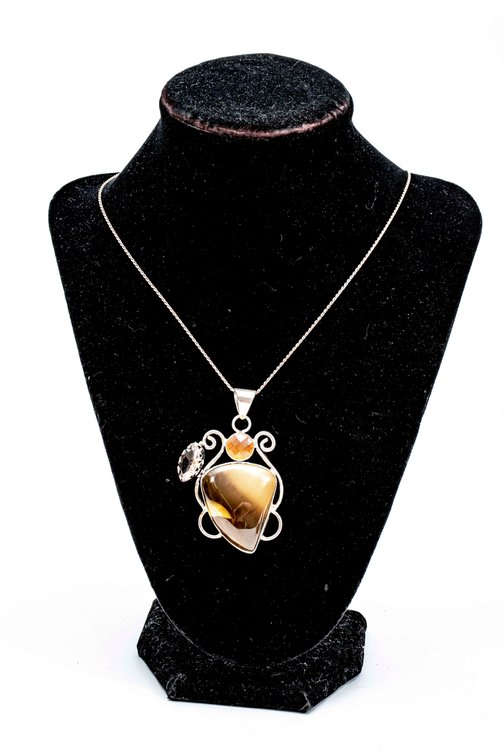 Sterling & Peanut Wood Jasper Pendant - 19.8 G