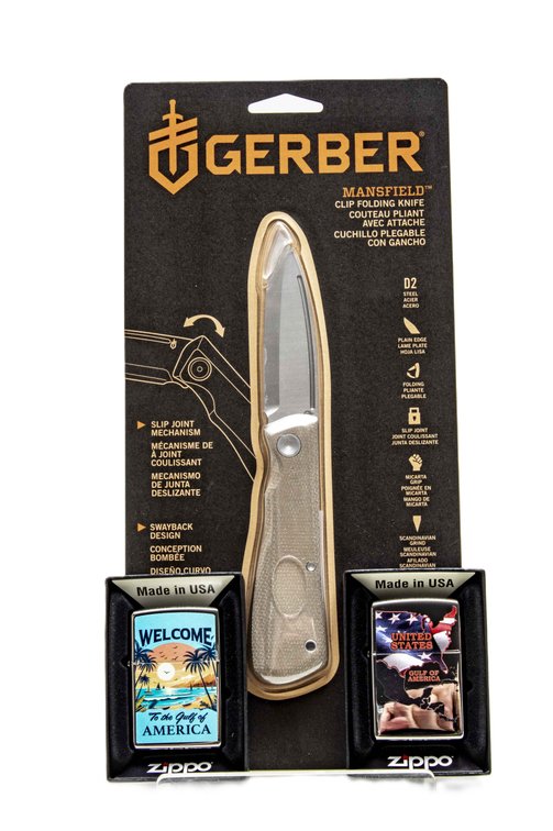Two-"Gulf of America" Zippos & Gerber Knife- NIB