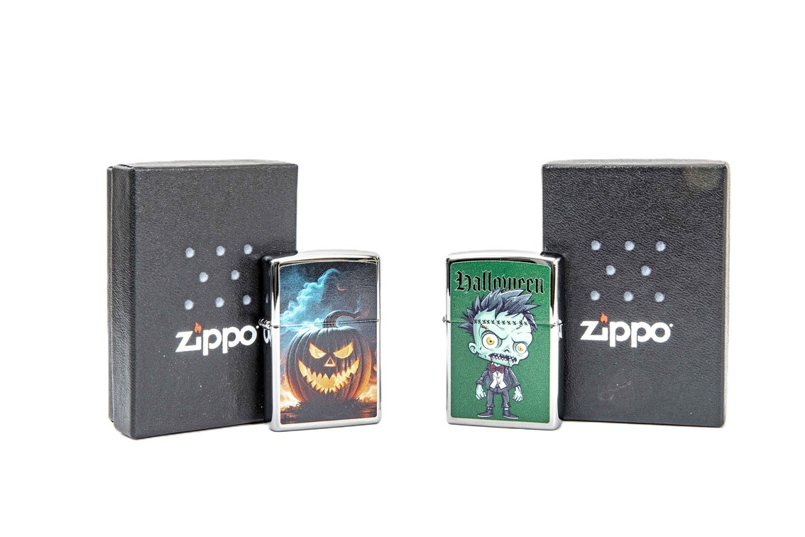 Two Halloween Zippos- NIB- Zombie / Pumpkin
