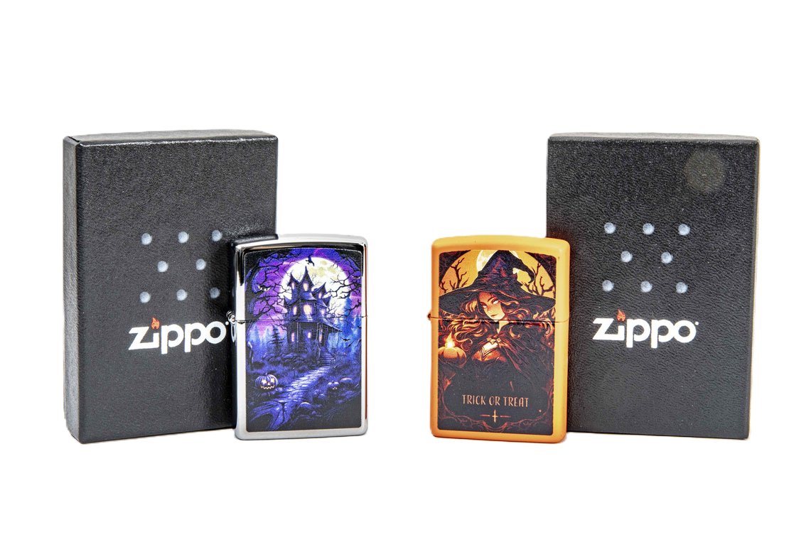 Two Halloween Zippos- NIB- Haunted House & Witch