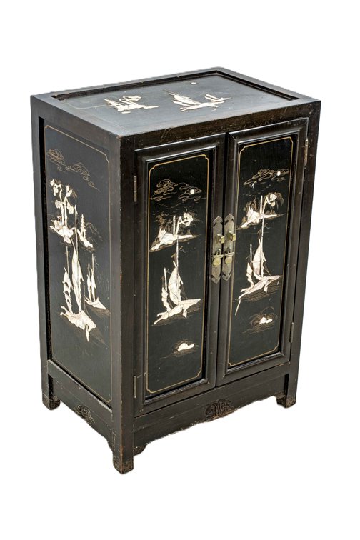 Black Lacquer Chinese Cabinet With MOP Accents