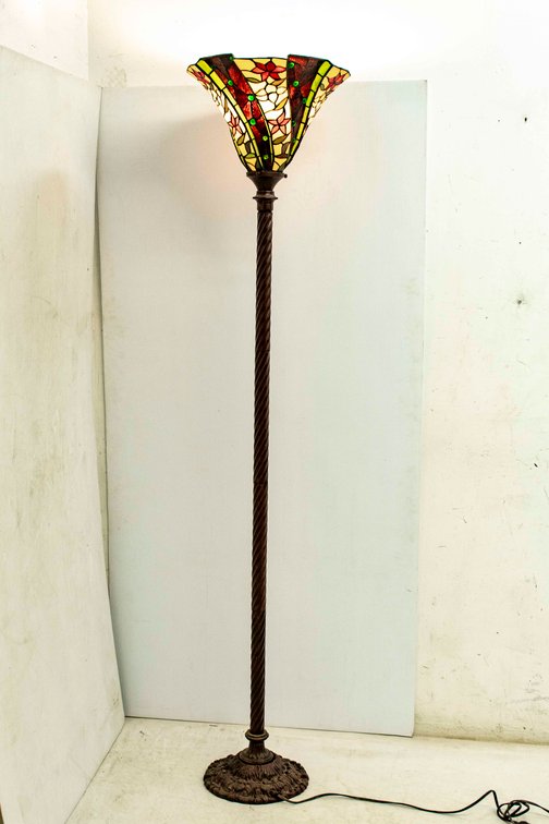 Williams Tiffany-Style Bronze Torchiere Floor Lamp