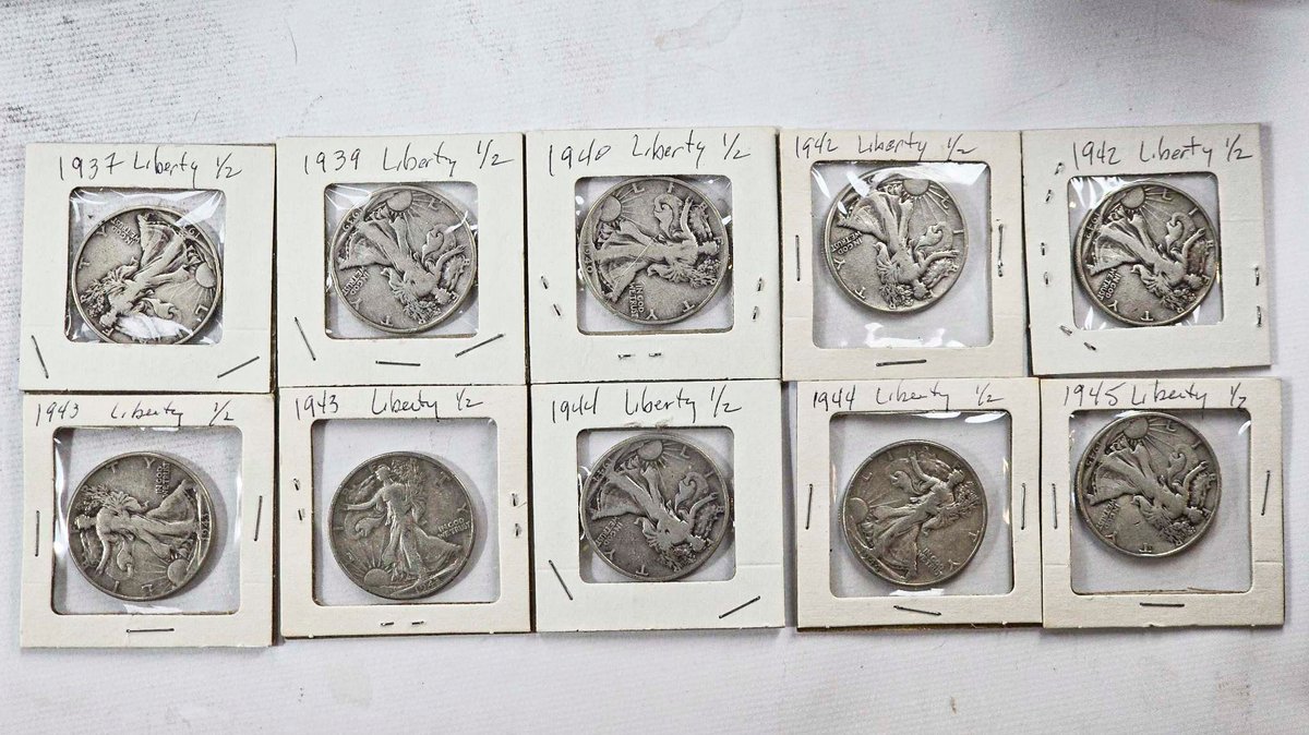 10 Liberty Walking Half Dollars in Protective Displays