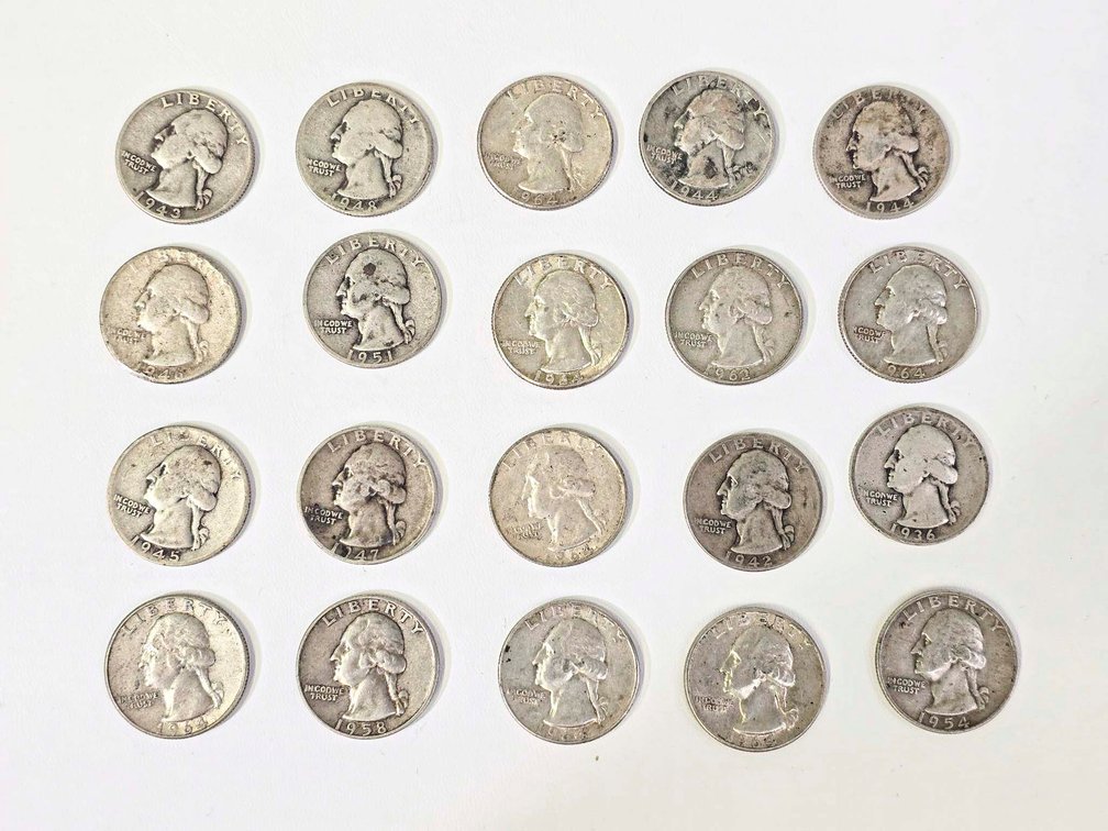 20 Washington Silver Quarters with Reverse Eagle Design