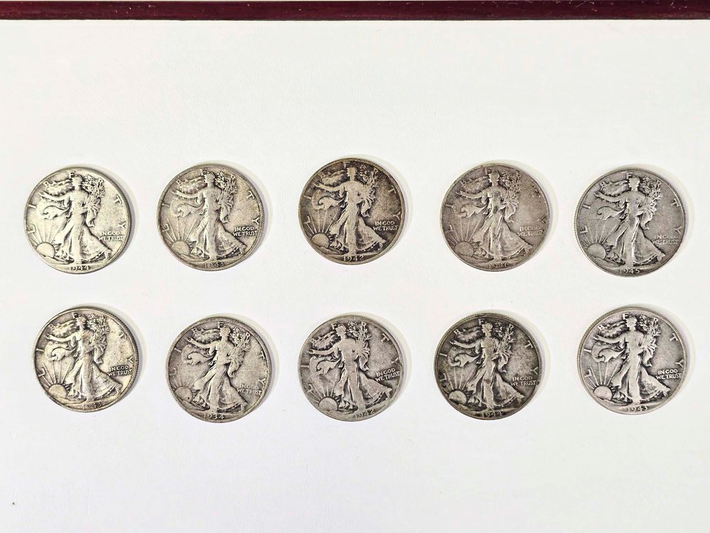 10 Walking Liberty Half Dollar Collection of Ten Coins