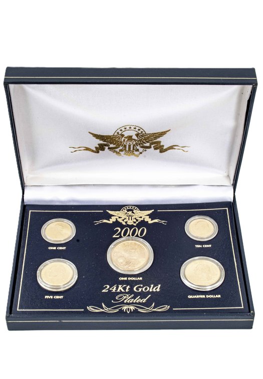 2000 US Mint Proof 5 Coin Set- 24kt Gold Plated
